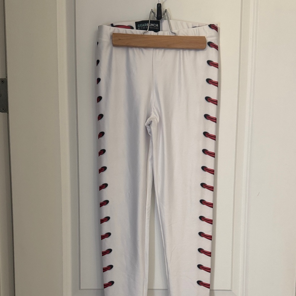 White baseball Leggings with Red Lace-Up Sides